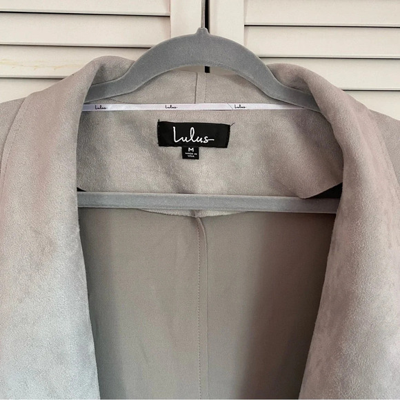 Lulu’s Great Adventure Light Grey Sueded Fabric Coat Jacket Size Medium NEW - Picture 4 of 13